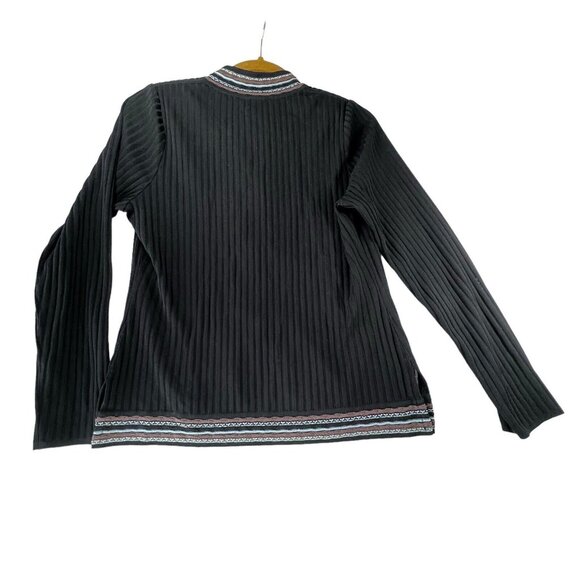 Exclusively Misook Cardigan Jacket XS Black Knit Tribal Geometric Trim Loop - Picture 12 of 16
